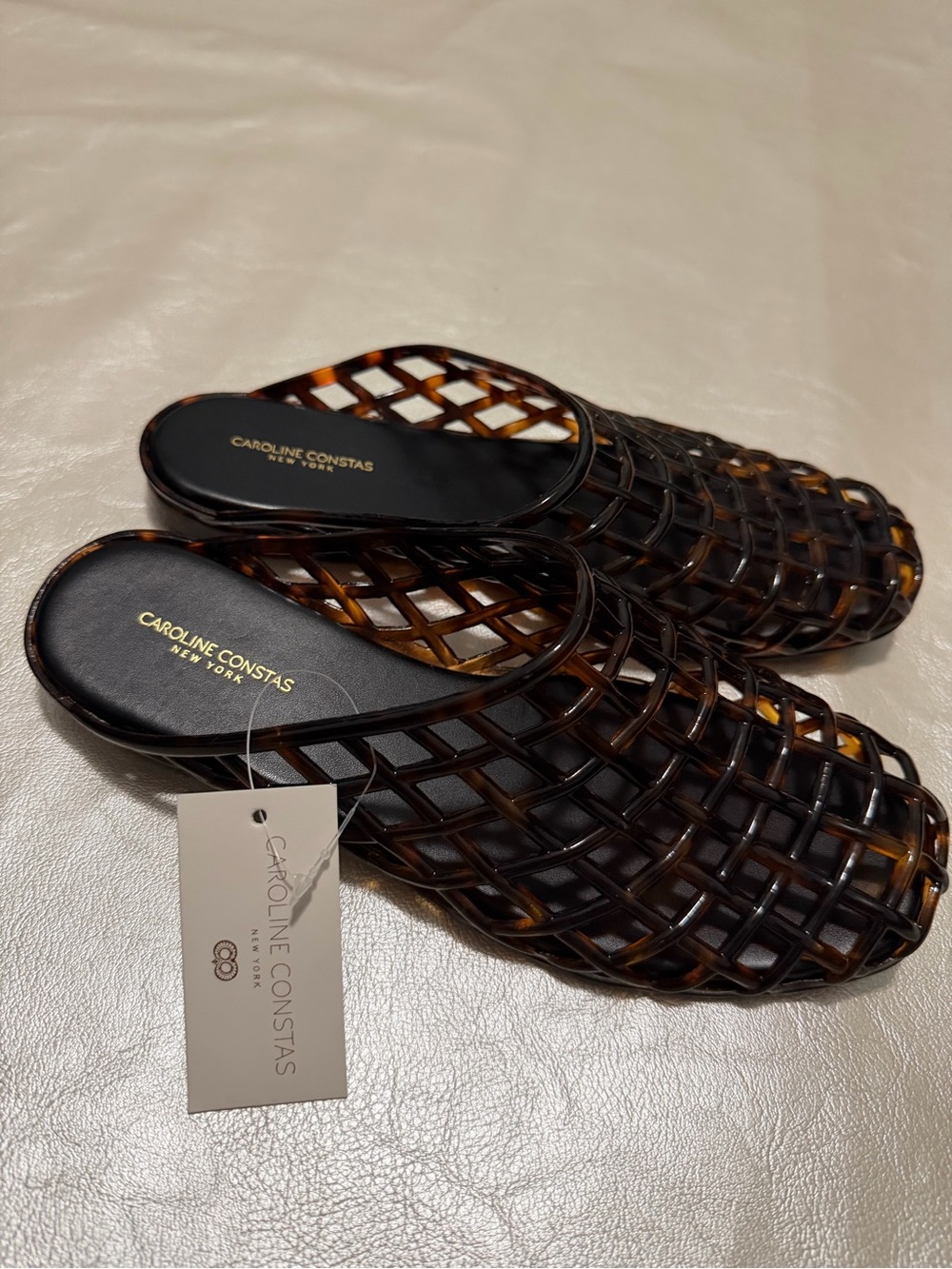 Caroline Constas Tortoiseshell Lattice Slide Mules - Dark Brown